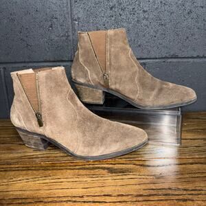 Adam Tucker Trixie Suede Ankle Boots Tan Side Zip Womens 11